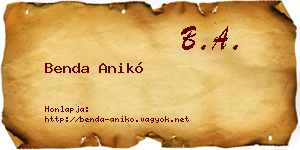 Benda Anikó névjegykártya